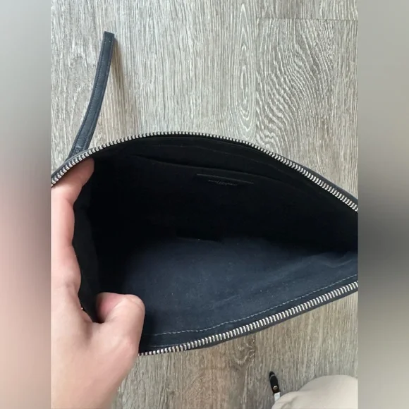 Saint Laurent Rive Gauche Canvas Clutch | YSL Pouch Black Leather Trim Wristlet - Picture 4 of 9